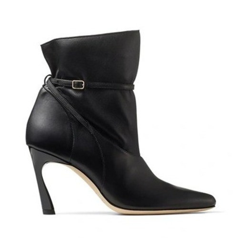 Jimmy Choo Cacia Boots Black Leather Ankle Pointed Toe Heels Slouchy Sz 36 / 6